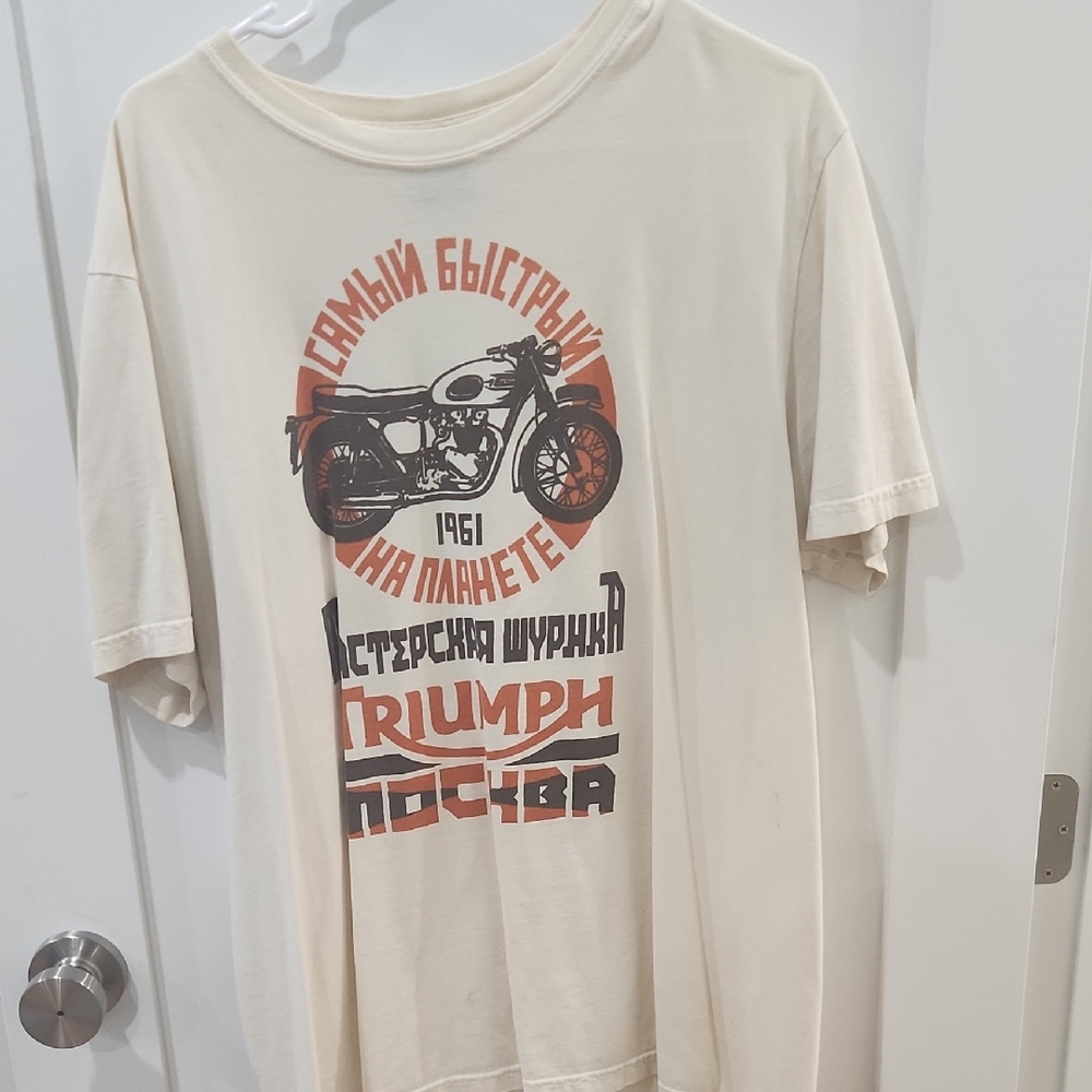 Triumph Cream Short Sleeve Tee with Vintage Graphic